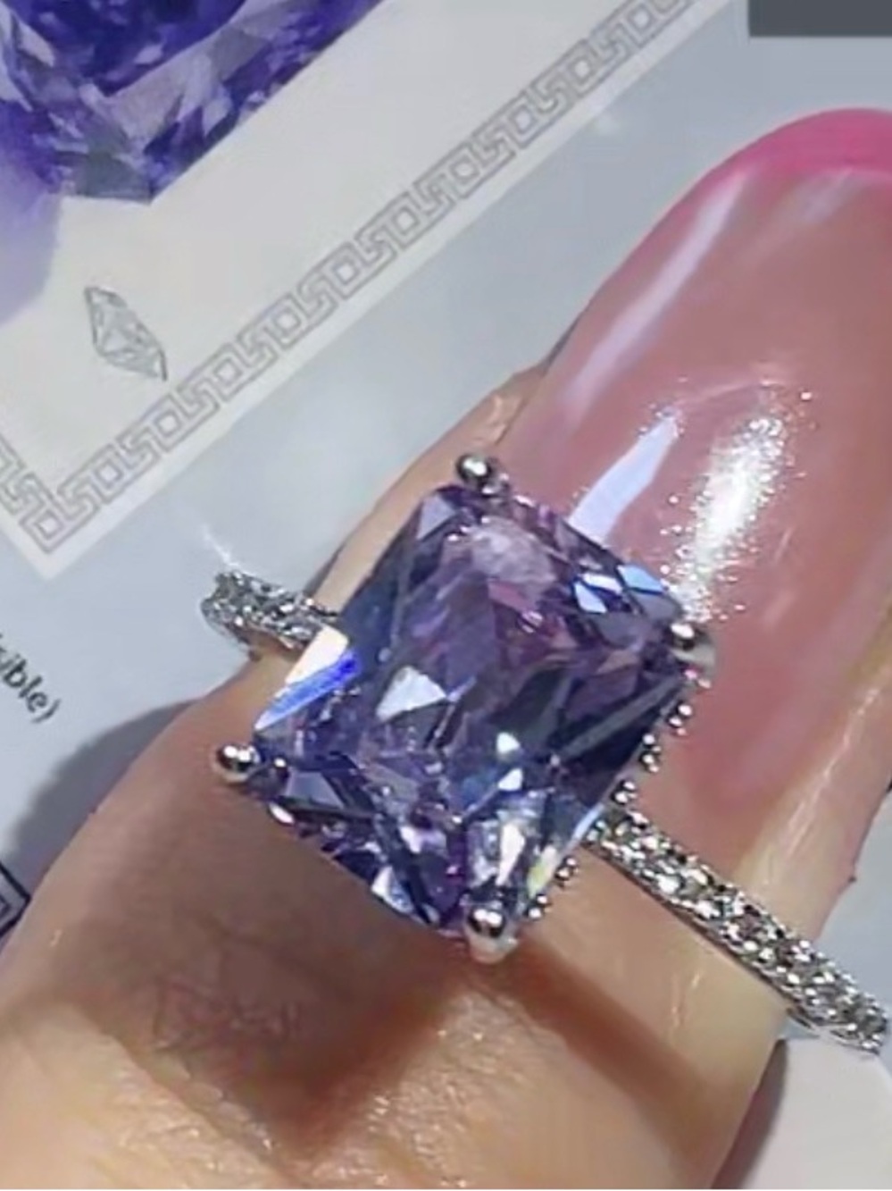 4 Ct  Emerald-Cut Gemstone Ring with Moussanite Pavé Band